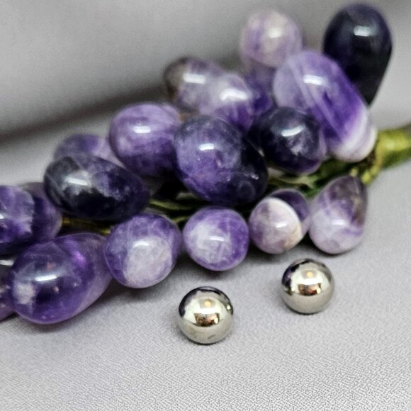 Medium Ball Silver Plate Earrings on Posts, Gently Used Vintage (90s) - ½" Round - Picture 2 of 6